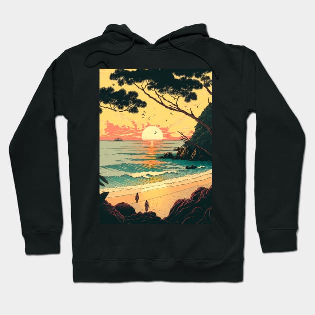 A pair setting sun on the beach ukiyo e Hoodie by SJG-digital